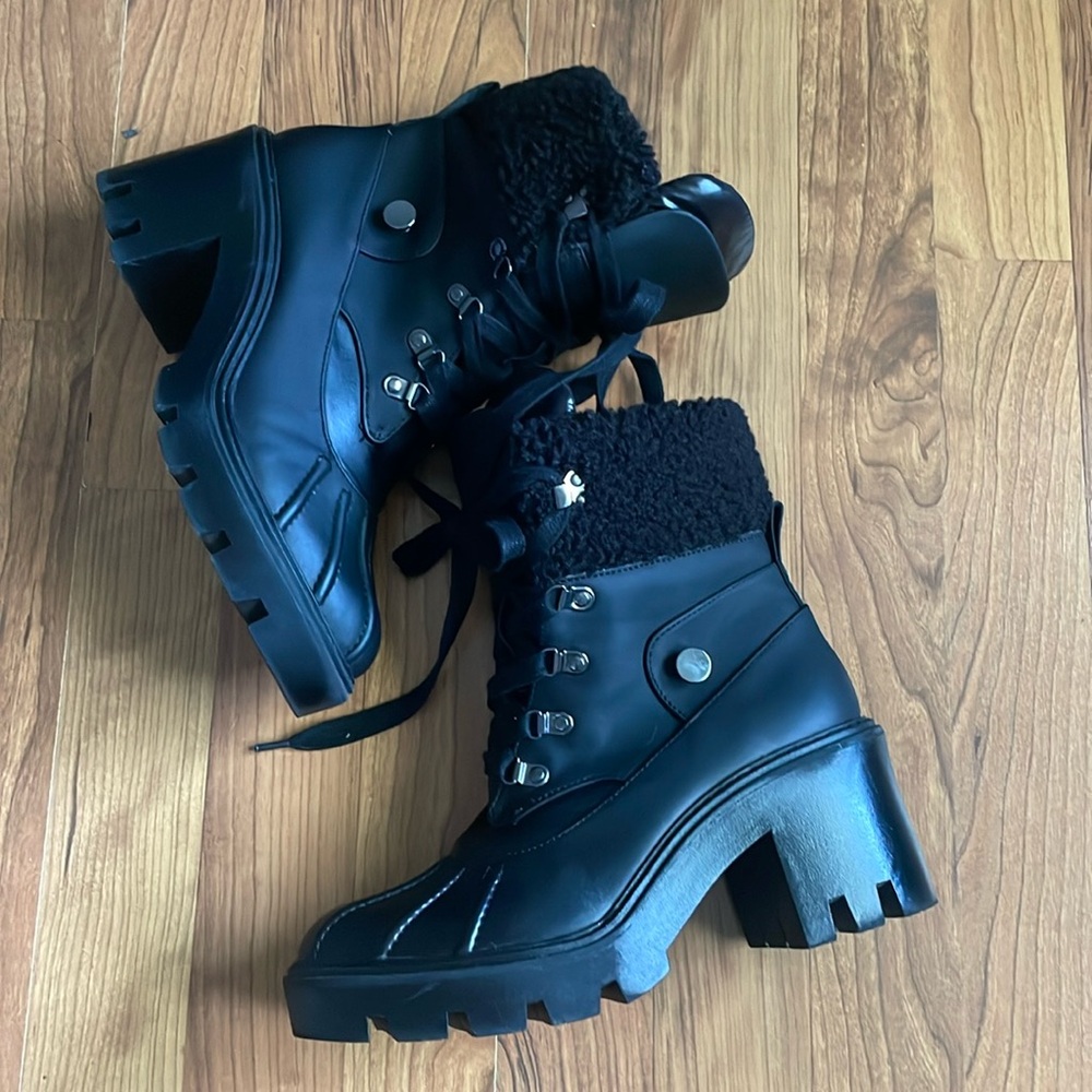 Steve Madden Womens Northern Faux Fur Lug Sole Combat & Lace-up Boots Size 7.5